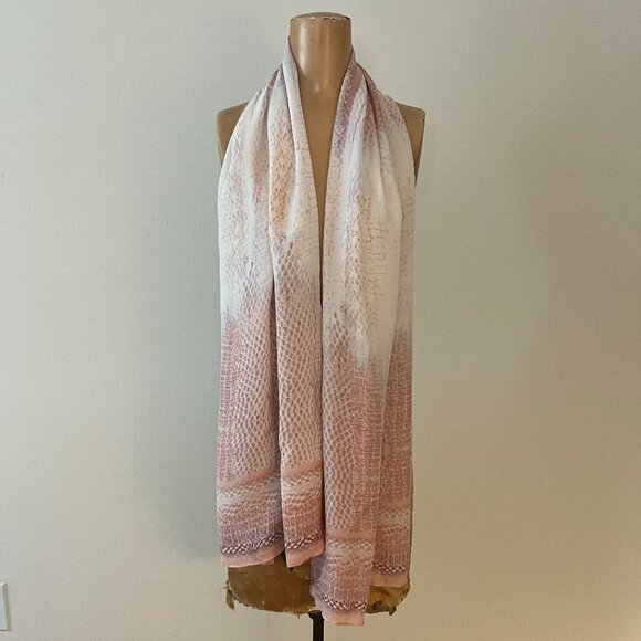 White House Black Market Rectangular Silk Scarf in shades of Ivory, Pink & Gray - Picture 2 of 14